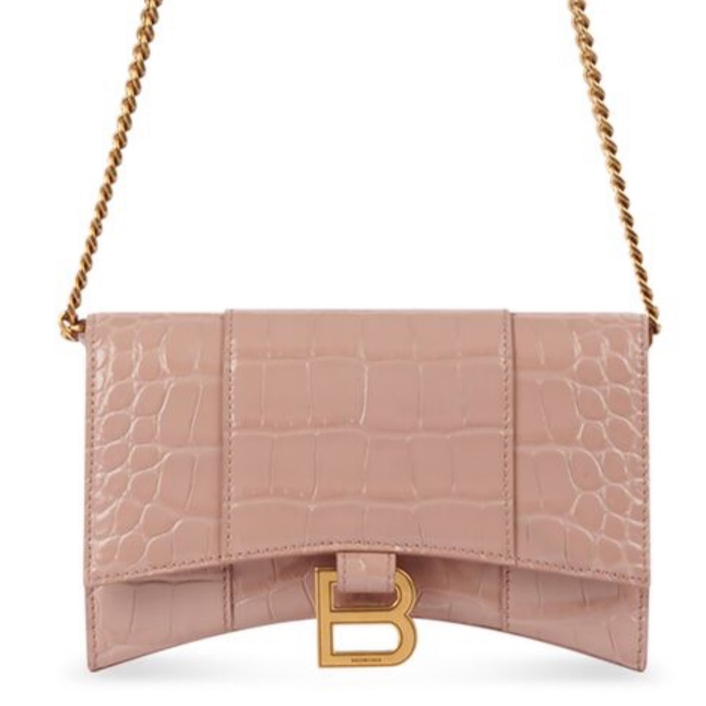 Hourglass wallet with chain, crocodile embossed.